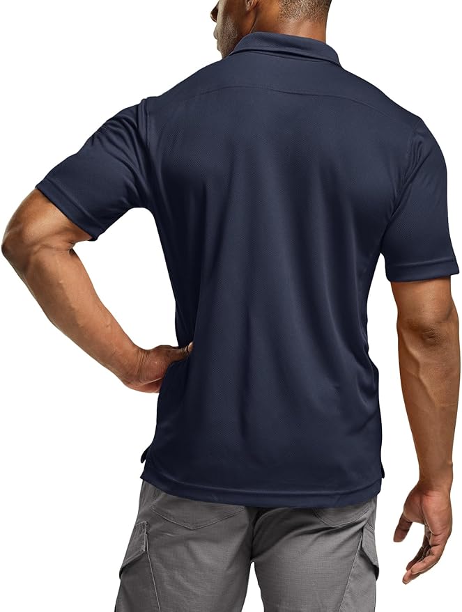 CQR Men's Polo Shirts, Tactical Short Sleeve Golf Performance Shirts, Lightweight Dry Fit UPF 50+ Pique