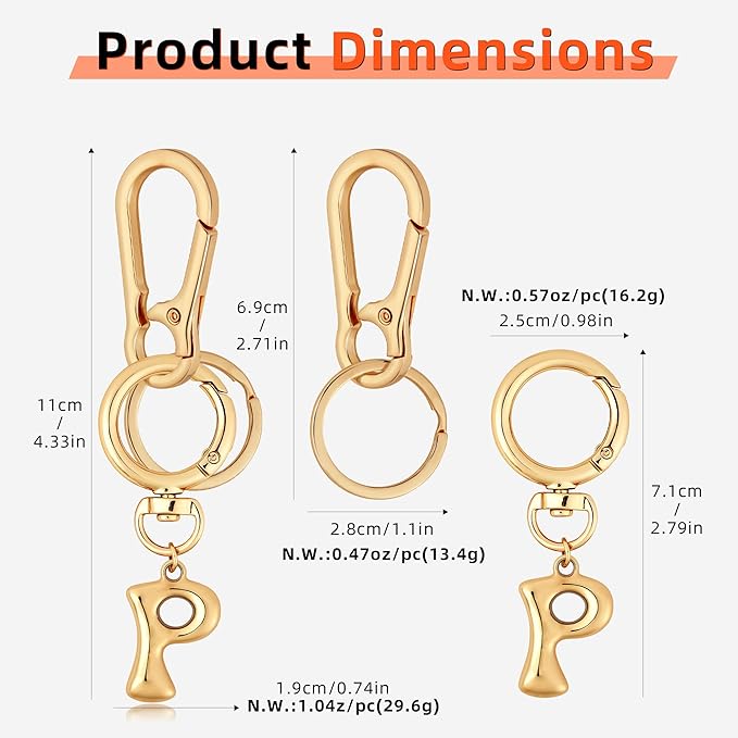 Gold Bubble Heart, Cherry, Bow & More Designs Letter Initial Keychain Bag Charms – Cute Purse Charms for Handbags