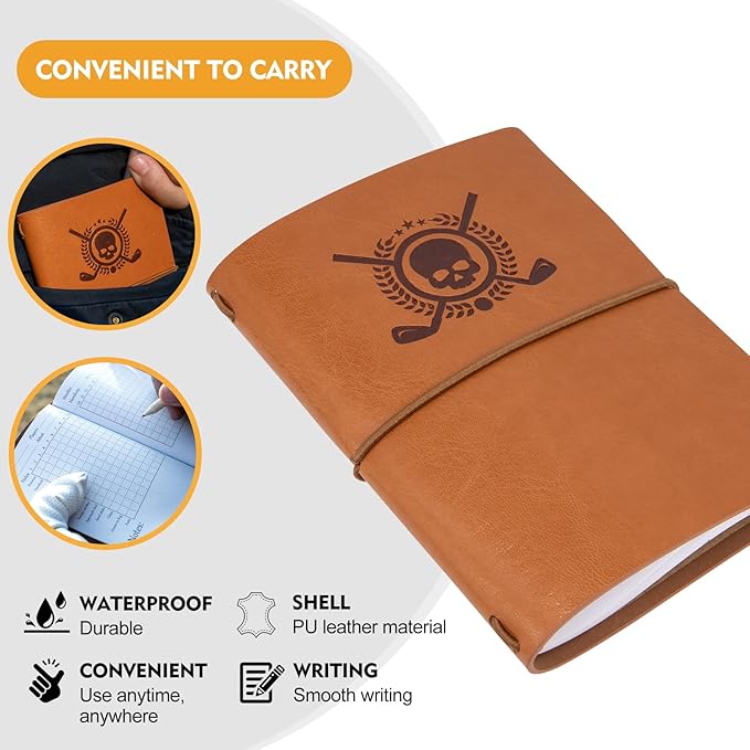 Golf Scorecard Book Leather Golf Journal Notebook with Golf Pencil Golf Yardage Book Golf Log Book Pocket Golf Score Book Golf Gift for Men&Women Sports and Outdoor Golf Club Accessories