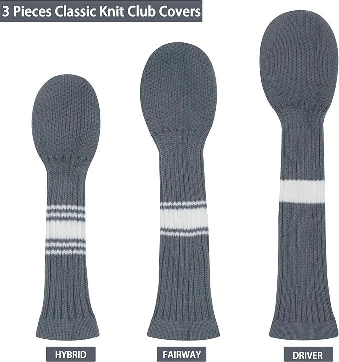 LeFeng 3Pcs Golf Club Covers, Knitted Golf Club Covers for 460cc Driver Fairway Woods and Hybrid