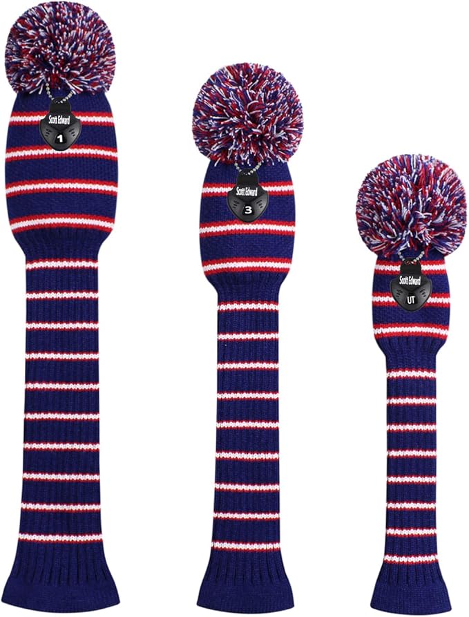 Scott Edward Golf Headcovers for Woods Set of 3 Fits Well Driver(460cc) Fairway Wood and Hybrid(UT) The Perfect Change for Golf Bag Classic Striped Style