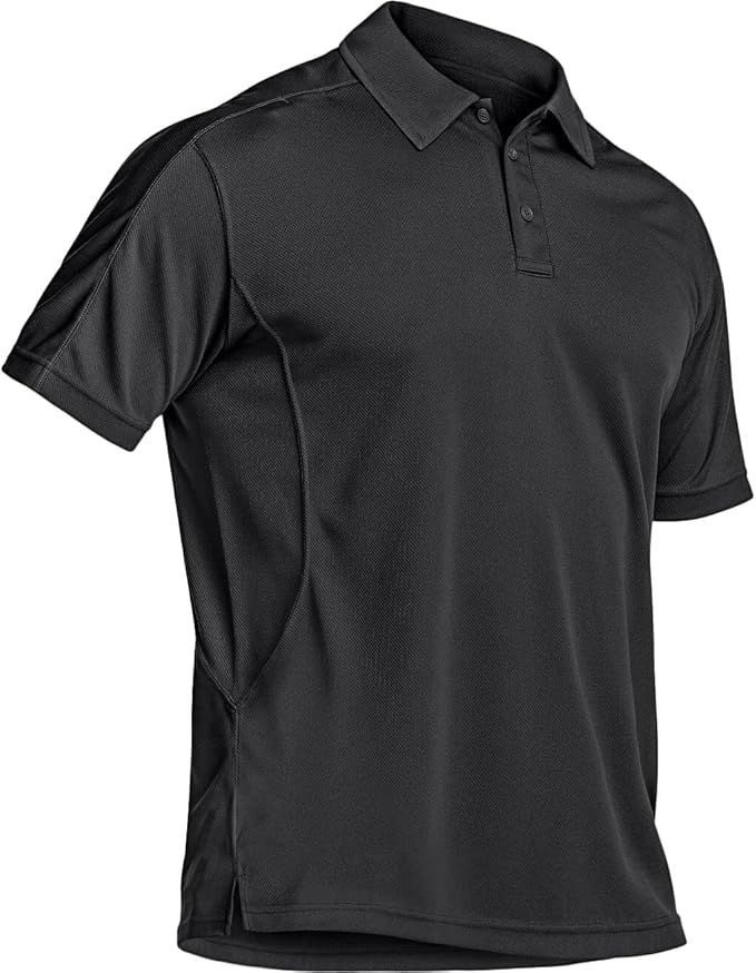CQR Men's Polo Shirts, Tactical Short Sleeve Golf Performance Shirts, Lightweight Dry Fit UPF 50+ Pique
