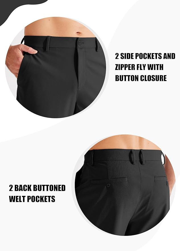 Libin Men's Golf Pants Classic Fit Flat Front Work Dress Pants 29" 31" 33" Stretch Casual Pants Lightweight with Pockets