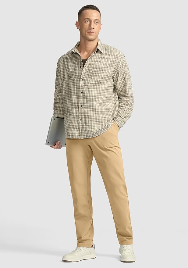 Soothfeel Men's Fleece Lined Pants 30"/32"/34" Golf Work Dress Pants Casual Insulated Warm Winter Trousers with Pockets