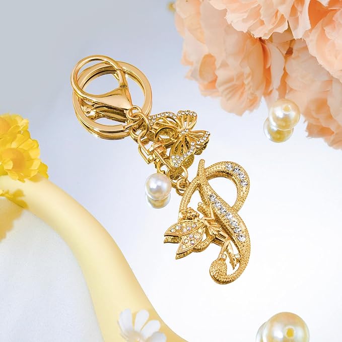 Initial Keychain Bag Charm Women Purse Charms for Handbags Accessories Charm for Wallet Butterfly Pendant for Girls