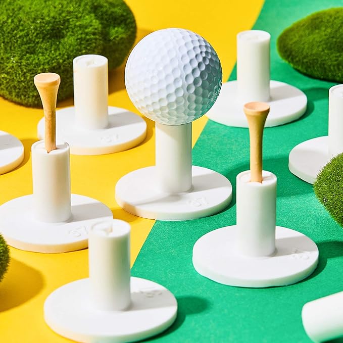 Sumind 10 Set Golf Rubber Tee Holder Set for Driving Range Golf Practice Mat Indoor Outdoor Size 1.5 Inch (10 Rubber Tee Holders, 10 Bamboo Tees)