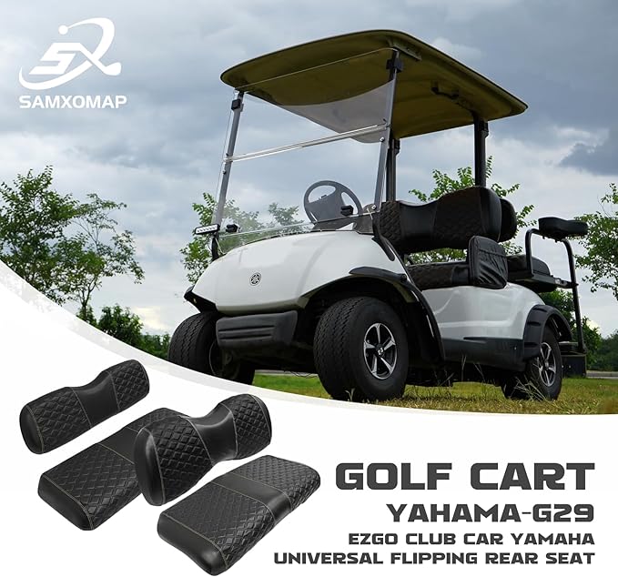 Golf Cart Seat Covers Front and Rear Waterproof and Sun Resistant Marine Grade Vinyl Leather Seat Cover Accessories for Yamaha Drive 2007-2016/Drive 2 2017+, Black(4PCS)