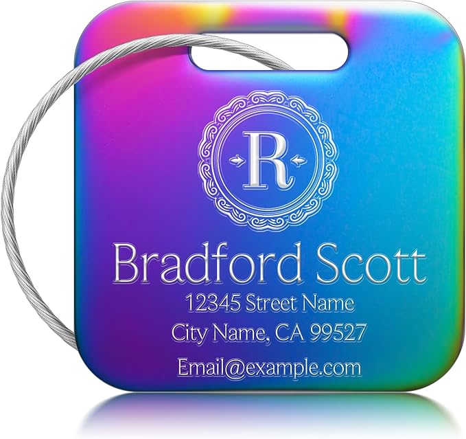 Personalized Luggage Tags - Custom Photo Metal Luggage Tags for Suitcases, Backpacks and Bags with Your Personalized Photo Club Logo Text (Square-Nebula)