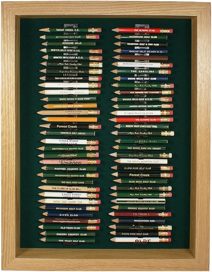 Eureka Golf Pencil Display Case | Holds 64 Round or Hexagonal Golf Pencils | Oak Finish | Made in The USA