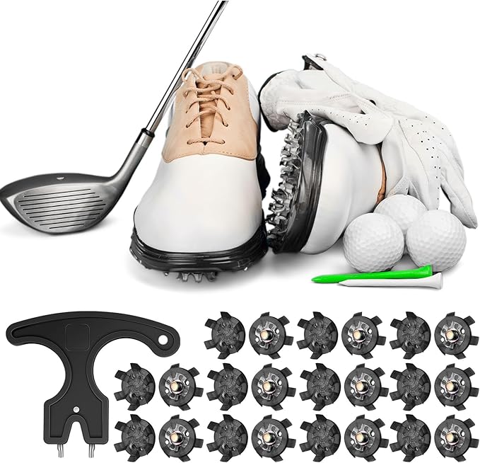 Cozypower 31 Pcs Golf Spikes Set Includes 30 Pcs Golf Cleats Replacement Black Cleats Spanner Metal Thread Screw 6 mm Dia Spike Tool for Lawn Cricket Shoe Player Lover(Black)