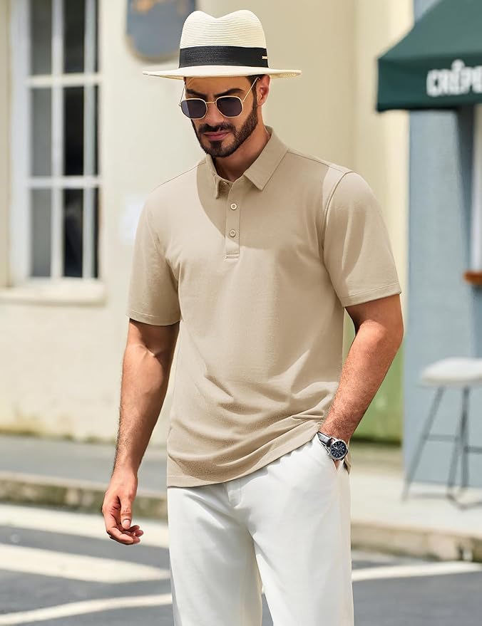 TACVASEN Mens Polo Shirts Short Sleeve Pique 3 Buttons Golf Polo Cooling Performance Moisture Wicking Shirt