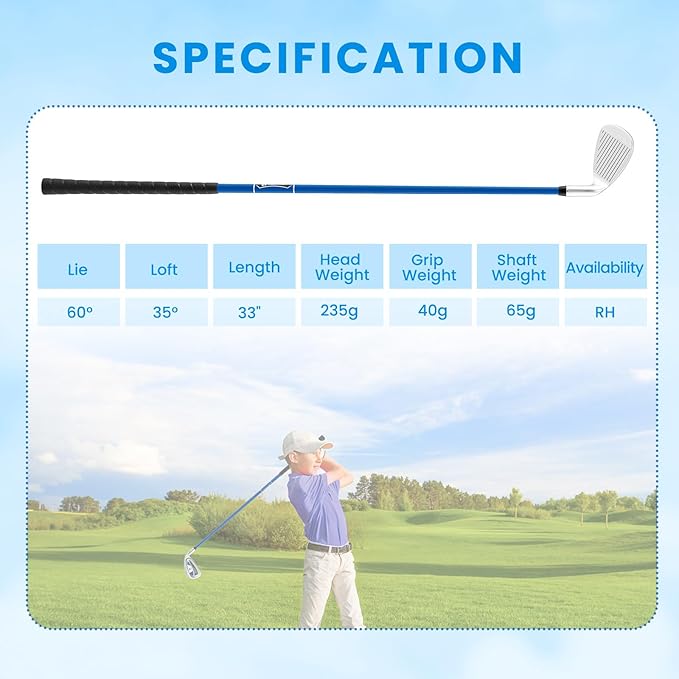 Tangkula Junior #7 Iron for Kids, Individual Gold Club for Boys and Girls with Fiberglass Shaft and Head Cover, Junior Practice Golf Club, Right Hand, 33 Inch, Ages 11-14