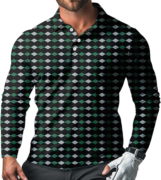 Men's Long Sleeve Golf Shirt Quick Dry 3 Button Work Fishing Outdoor Casual Collar Shirt