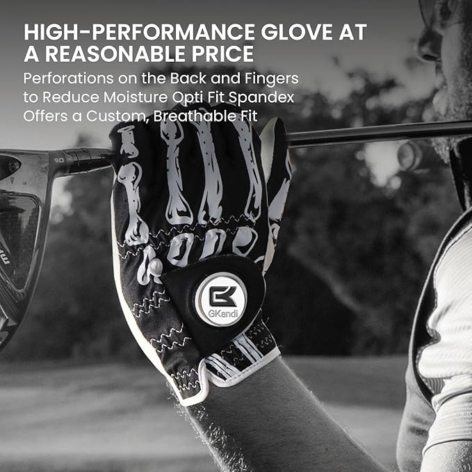 Golf Gloves Men Right Handed Golfer Left Hand Leather Stylish Value 2 Pack with Ball Marker, Mens Golf Glove All Weather Grip, Size Small Medium ML Large XL