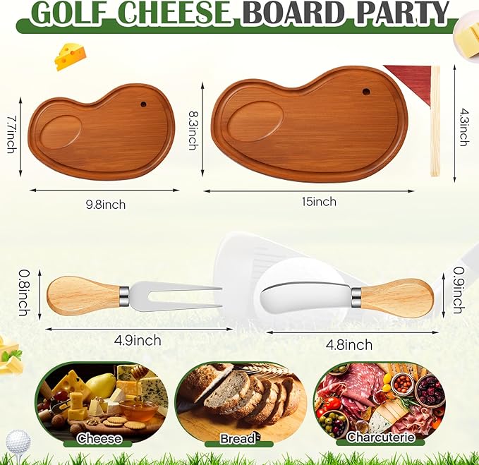 Golf Cheese Board Gift Set Party Favor Prizes Charcuterie Wood Board with Knives and Box for Dad Grandpa Party Tournament Game(Carbonized Bamboo Wood, Golf)
