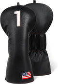 Golf Head Covers, American Flag Patriotism Golf Club Cover for Woods and Driver, Fairway, Hybrid - Premium Leather Golf Club Head Covers with Interchangeable Tags