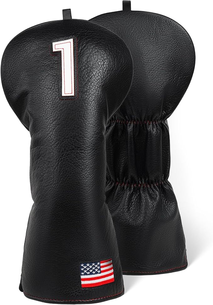 Golf Head Covers, American Flag Patriotism Golf Club Cover for Woods and Driver, Fairway, Hybrid - Premium Leather Golf Club Head Covers with Interchangeable Tags