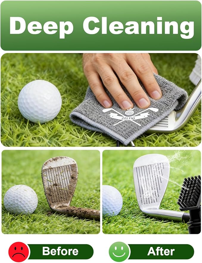 Golf Club Brush Cleaner with Retainer Clip and 8.0 x 8.0 in Golf Towel - Holds 4 Oz Water Durable Nylon Bristles for Easy Cleaning Essentials Golf Accessories