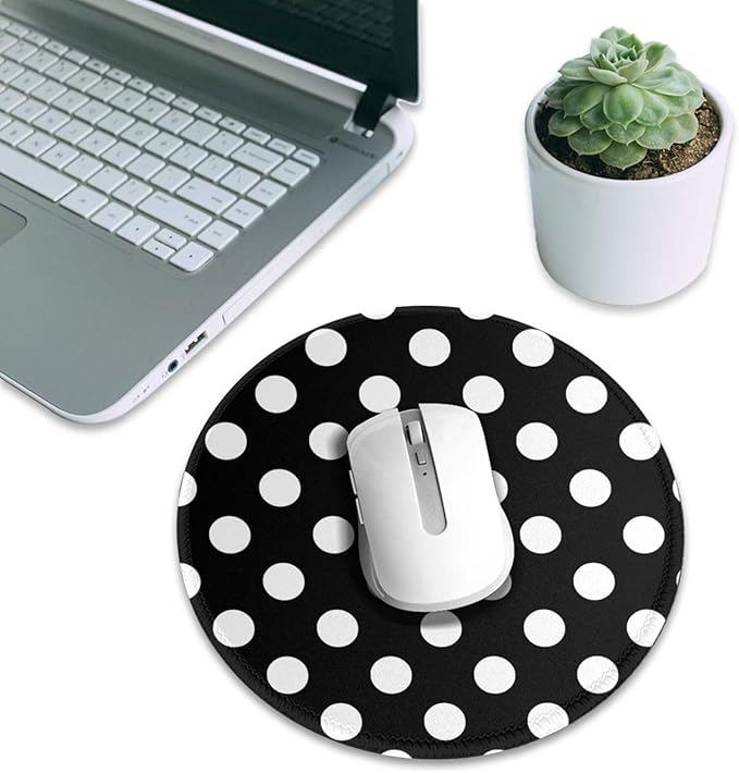 Polka Dot Mouse Pad, Black White Mouse Pads for Desk, Stitched Edge Mousepad with Non-Slip Rubber Base, Gaming Mouse Mat for Computer Laptop Home Office
