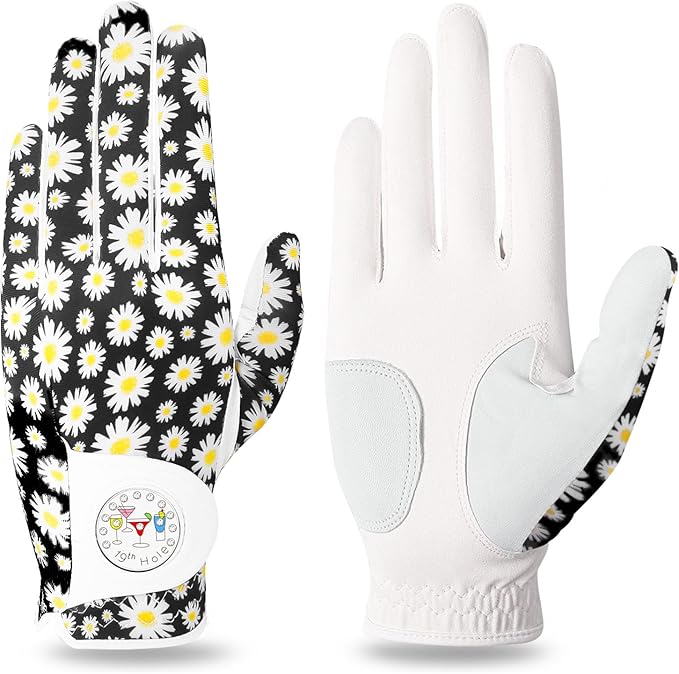 FINGER TEN Stylish Golf Gloves Women with Ball Marker 1 Pack for Left or Right Hand, Breathable Glove with Fashion Patterns for Ladies Right Left Handed Golfer
