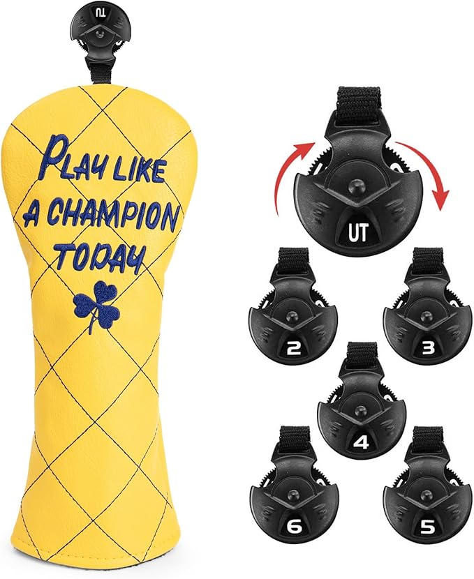 Golf Club Head Covers Premium Leather Golf Driver Fairway(FW) Wood Hybrid(UT) Covers with Number Tags, Golf Mallet Putter Cover Play Like A Champion