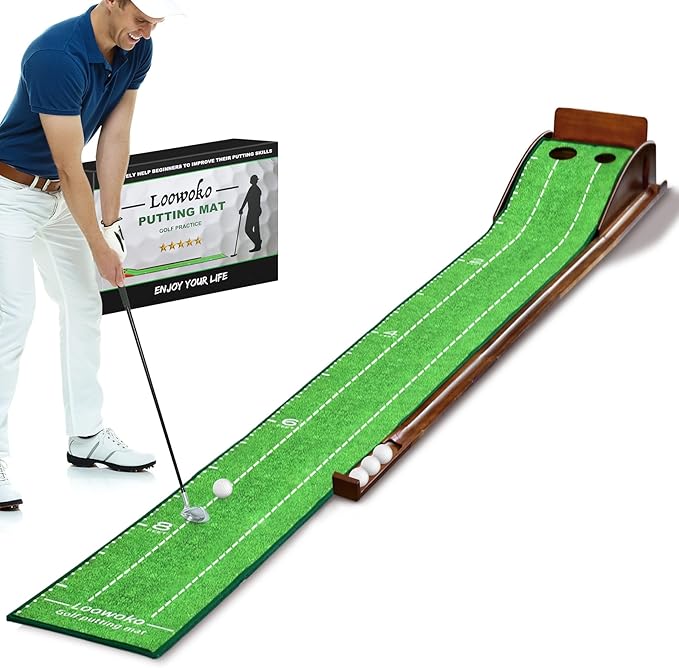 Loowoko Indoor Putting Green with Ball Return, Golf Practice Training Equipment Putting Mat for Home Office, 2025