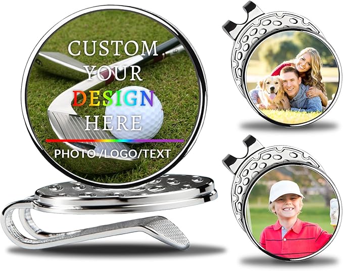 Personalized Golf Marker Hat Clip, Custom Magnetic Golf Hat Clip with Photo Name Text Logo, for Men, Women and Golfers
