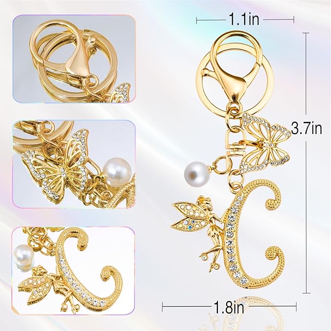 Initial Keychain Bag Charm Women Purse Charms for Handbags Accessories Charm for Wallet Butterfly Pendant for Girls