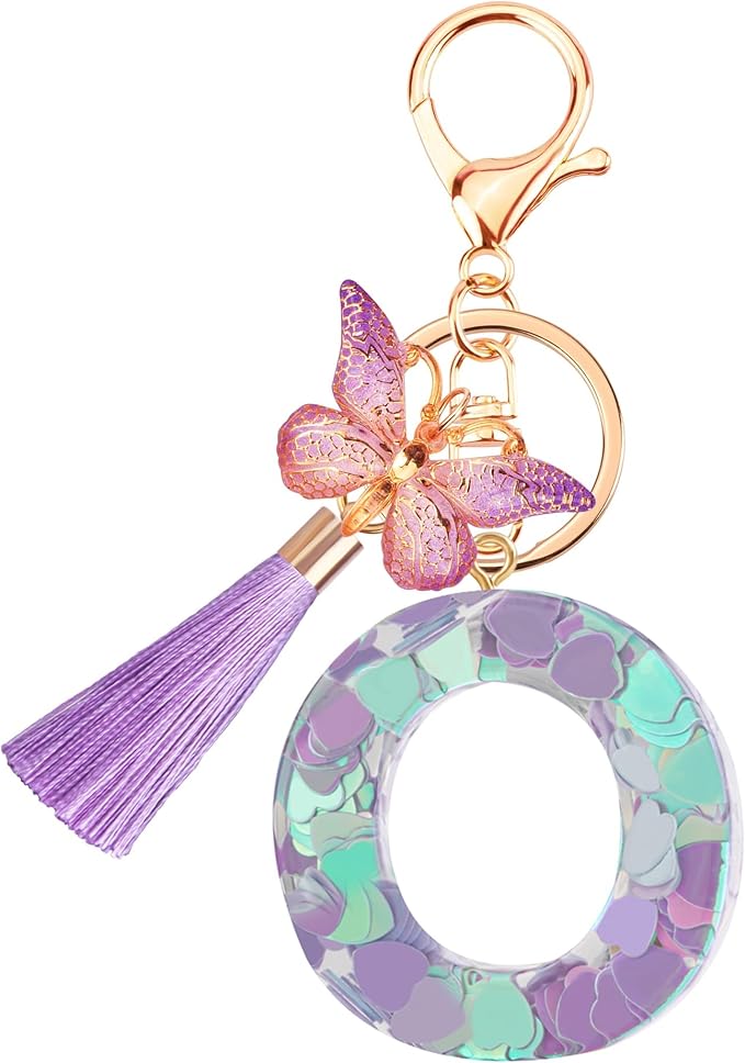 Suweibuke Colourful Cute Initial Letter Keychains for Women Girls with Tassel Butterfly, Charm for Purse Handbags Backpacks