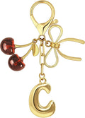 Gold Bubble Heart, Cherry, Bow & More Designs Letter Initial Keychain Bag Charms – Cute Purse Charms for Handbags