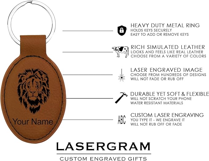 LaserGram Oval Keychain, Golfer Golfing, Personalized Engraving Included (Dark Brown)