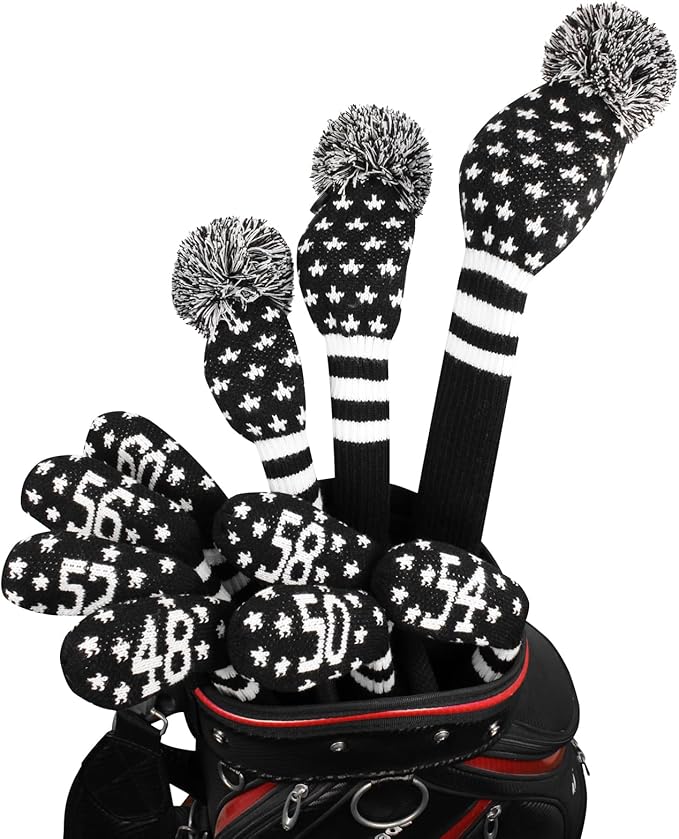 Scott Edward 1/7/10 Pcs Knitted Golf Club Head Covers for Irons Wedge Cuteness and Basically Socks Shape Washable Golf Club Head Protector on Pattern Style Double Sided Customized