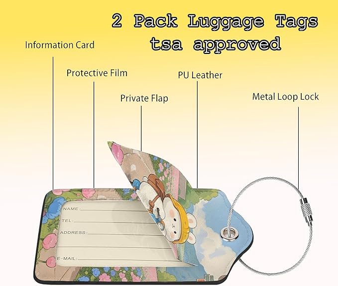 TSA Approved Luggage Tags Rabbit Riding for Suitcases 2 Pack Funny Leather Carnival Cruise Airport Cute Travel Name Tags Golf Bag tag Ships Essentials Privacy Cover ID Label for Women Men