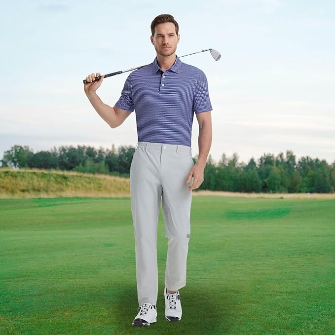 M MAELREG Mens Golf Shirt Short Sleeve Dry Fit Print Moisture Wicking Performance Patterns Collared Polo Shirt