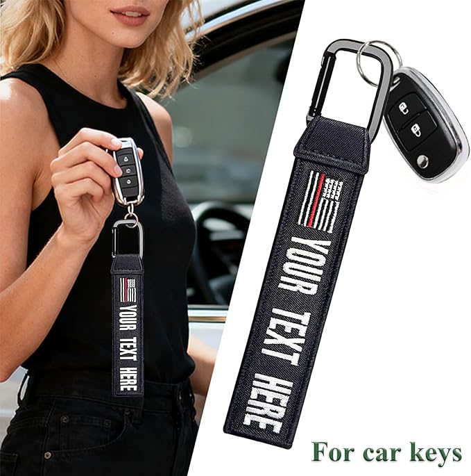 ssass Custom Luggage Tag Keychain, Personalized Embroidery Name ID Key Keychain Tags, Motorcycle Key Tags with USA Flag for Suitcases, Tactical Backpack, Keys, Gifts