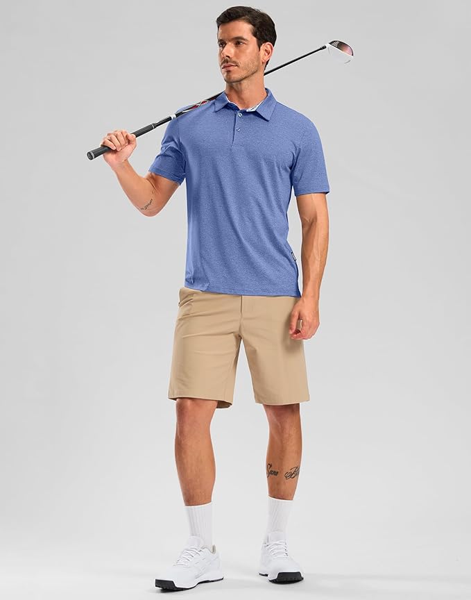 Golf Shirts Heather Polo Short Sleeve Dry Fit Lightweight Moisture Wicking Collared Shirts Casual Athletic Business