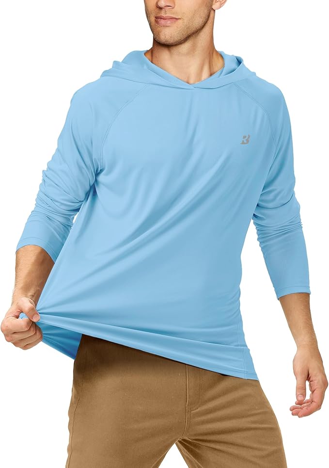 Roadbox UPF 50+ Fishing Shirts for Men, Long Sleeve UV Sun Protection Hoodie, Outdoor Hiking Running Swimming Rash Guard