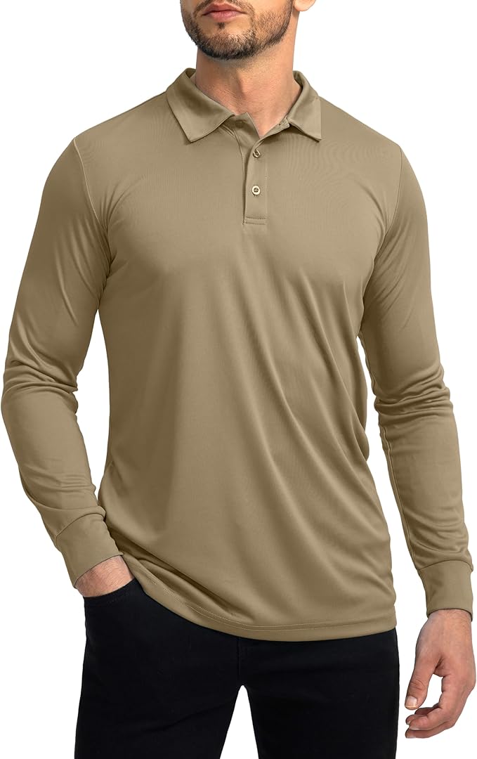 Men's Polo Shirt Long Sleeve Golf Shirts Lightweight UPF 50+ Sun Protection Cool Shirts for Men Work Fishing Outdoor