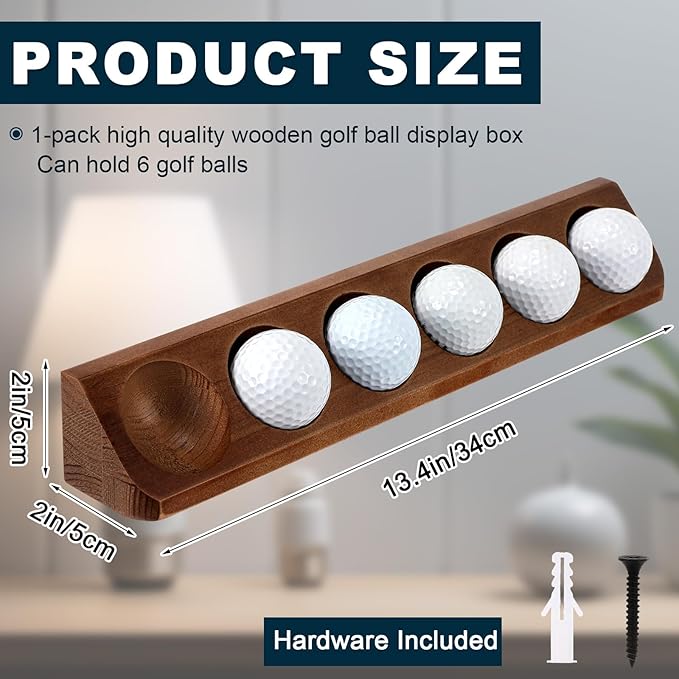 Golf Ball Display Case 6 Standard Size Wooden Wall Mount Golf Ball Stand Holder Display for Collector Sport Memorabilia Accessories Gift Office Tabletop Decor(Walnut Color,1 Pack)