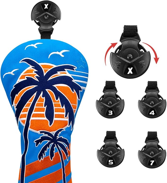 Montela Golf Club Covers Summer Coconut Tree Golf Putter Cover Driver Cover Fariway Wood Headcover Hybrid Covers Mallet Putter Headcover Blade Golf Headcover for Most Brand