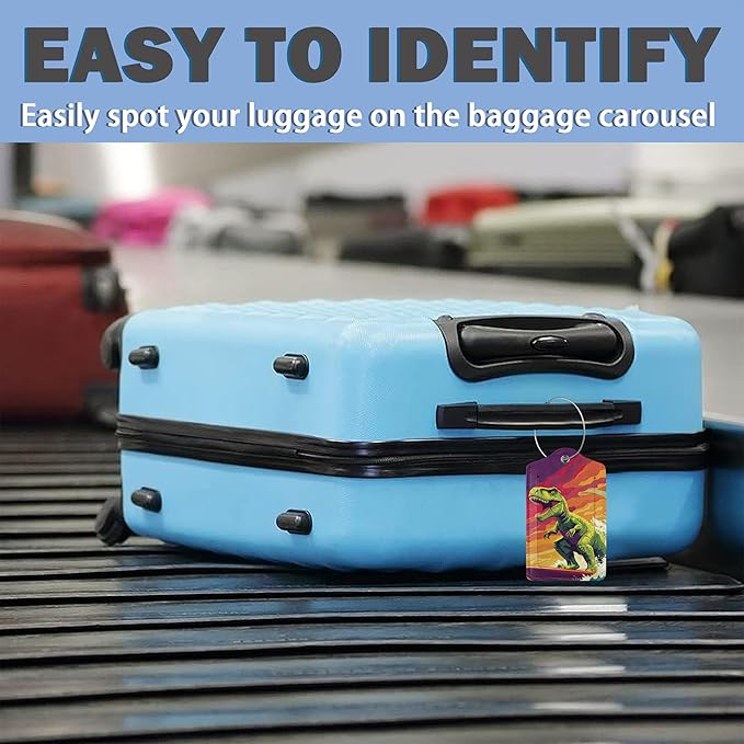 Surfing Dinosaur Luggage Tag, 3 Pack Luggage Tags for Suitcases, Cute Suitcase Tags Identifiers Bag Tags with Privacy Flap, Baggage Name Tag for Women Men Luggage Backpack Handbag