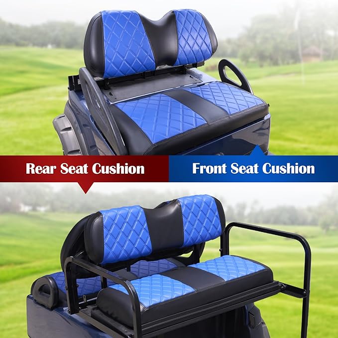 NOKINS 4PCS Golf Cart Diamond Seat Covers Kit,Front and Rear Seat Covers Fits for EZGO/Club Car/Yamaha Original Regular Seat Cushion, No Stapler