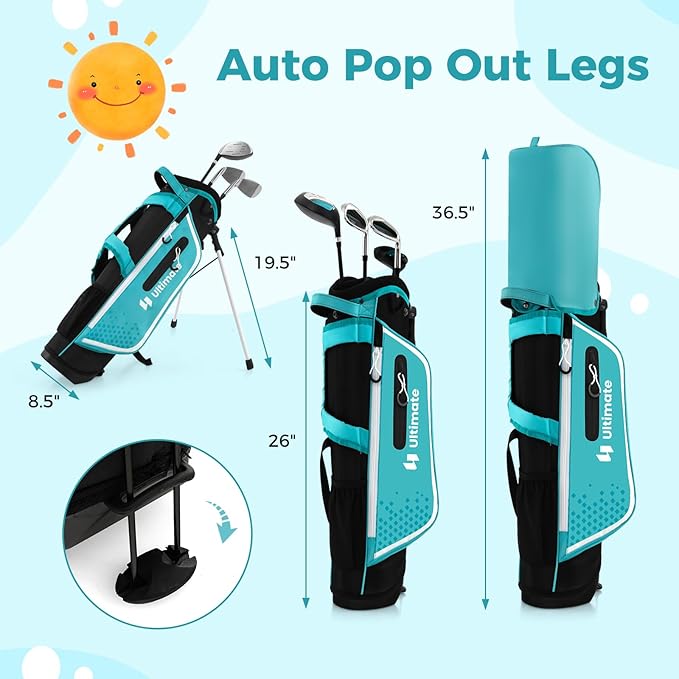 Goplus Junior Complete Golf Club Set for Kids, Right Hand Golf Clubs with Stand Bag, Rain Hood, Golf Practice Set for Ages 5-7,8-10,11-13 Boys Girls