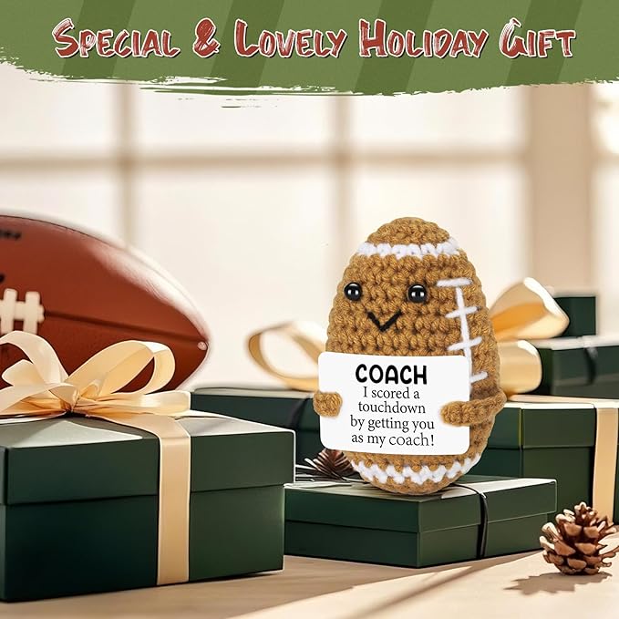 BiuNiuring Funny Handmade Crochet Football Doll Coach Gift – Unique Appreciation & Thank You Gift for Coach, Desk Decoration for Sports Enthusiasts and Football Lovers