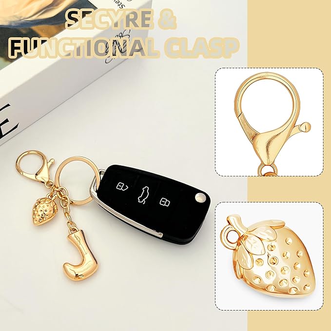 Gold Bubble Heart, Cherry, Bow & More Designs Letter Initial Keychain Bag Charms – Cute Purse Charms for Handbags