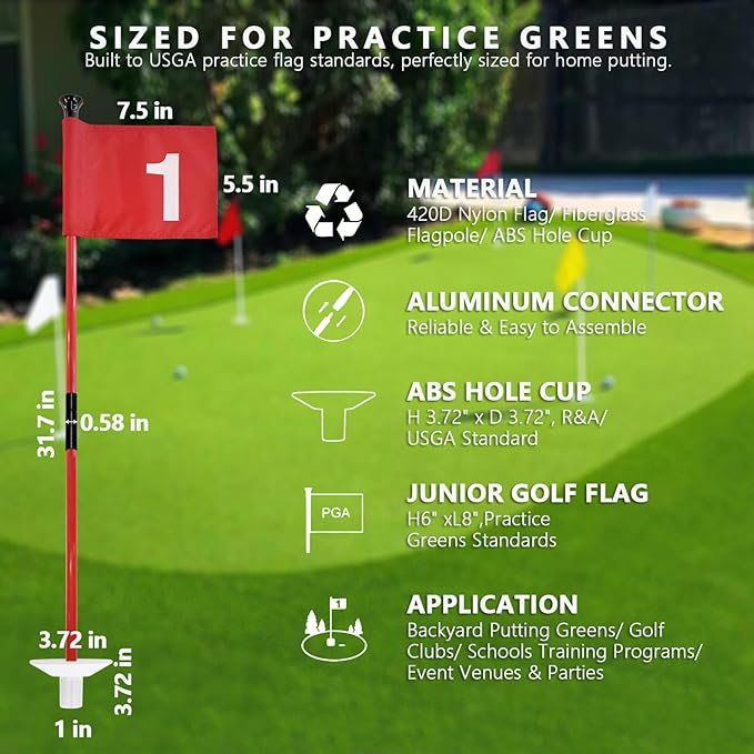 Foldable Portable Golf Flagstick (White) - Sectional Pin with Putting Flag, Great for Backyard Practice & Home Yard Golf Setup