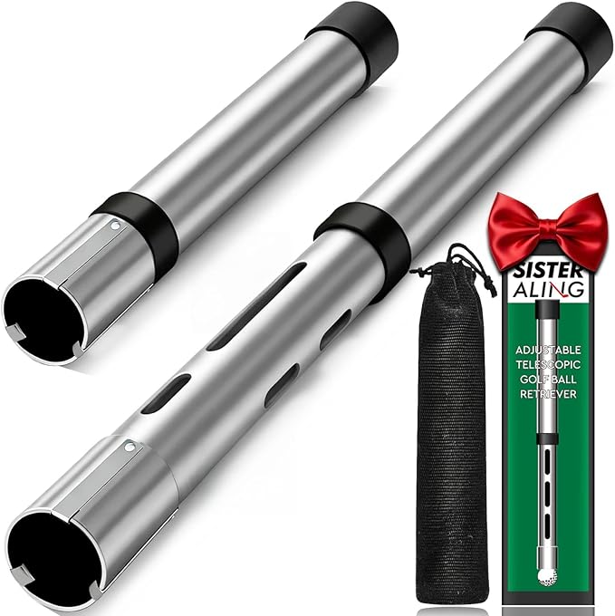 Golf Ball Retriever Tube, Adjustable Telescopic Aluminum Alloy Ball Picker, Lightweight Collector Device with Storage Bag, Portable Ball Gathering Tool for Men Women