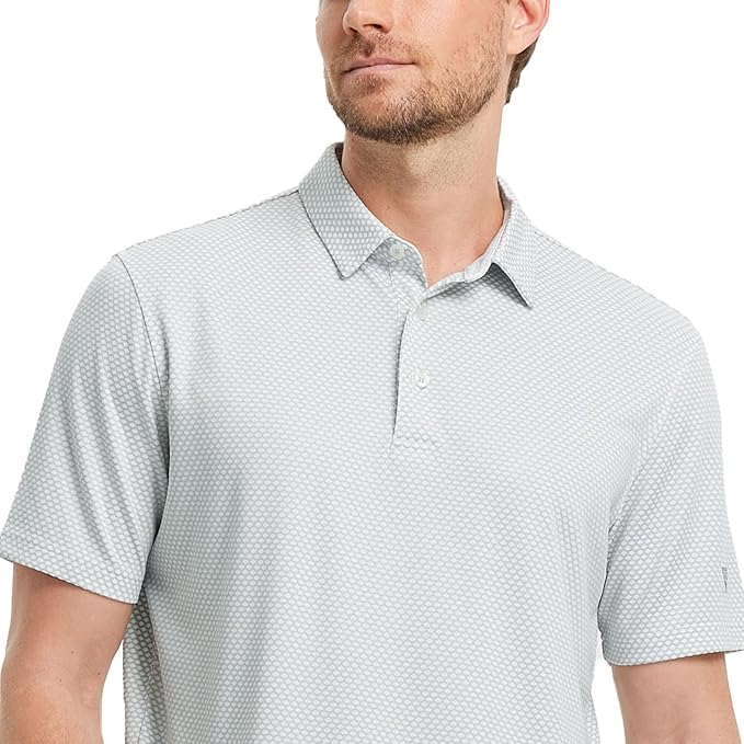 M MAELREG Golf Shirts for Men Moisture Wicking Jacquard Breathable Performance Dry Fit Collared Mens Polo Shirts Short Sleeve