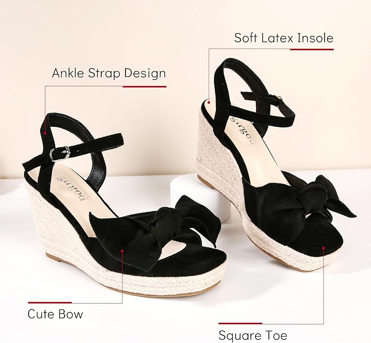 girgod Espadrilles Wedge Sandals for Women Bow Platform Wedges Heels Open Toe Ankle Strap Summer Wedding Wedges