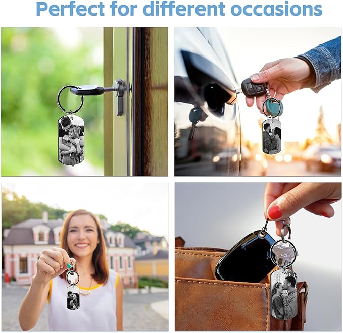 Personalized Custom Keychain with Picture - Double Sided Engraving Photo Text Customized Key Chains for Men Boyfriend